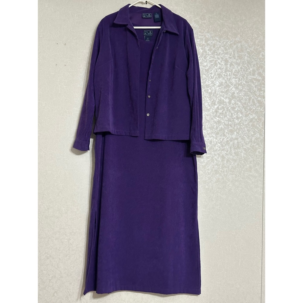 Jane Ashley Vintage Faux Suede Maxi Dress & Shirt Jacket Set Solid Purple Y2K L